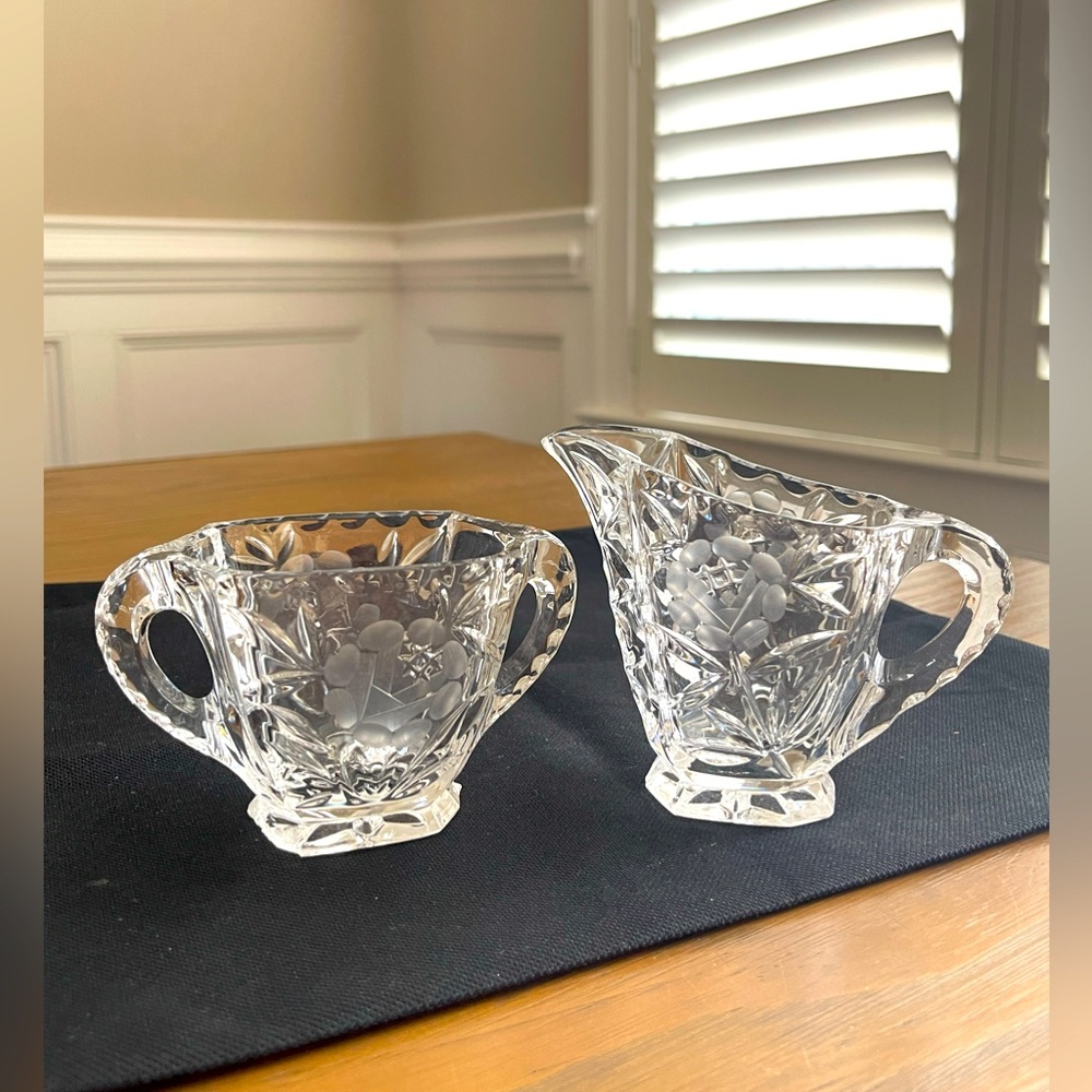 AMERICAN BRILLIANT ABP CUT GLASS CREAMER AND SUGAR BOWL